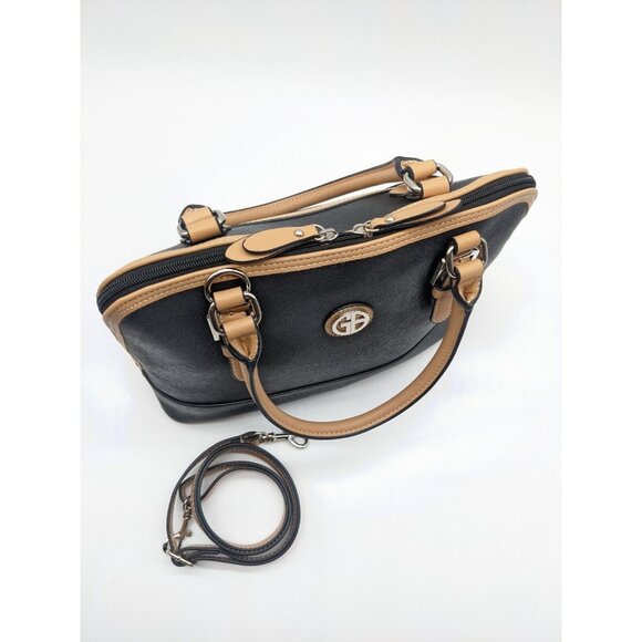 GIANI BERNINI saffiano faux-leather dome satchel crossbody bag -Black/Beige - Picture 8 of 11